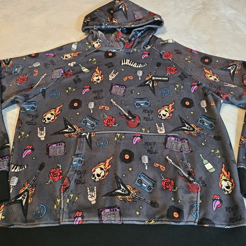 Spark Paws Rock & Roll Design Gray Hoodie Unisex Size XLarge (49in Chest) - Picture 4 of 9